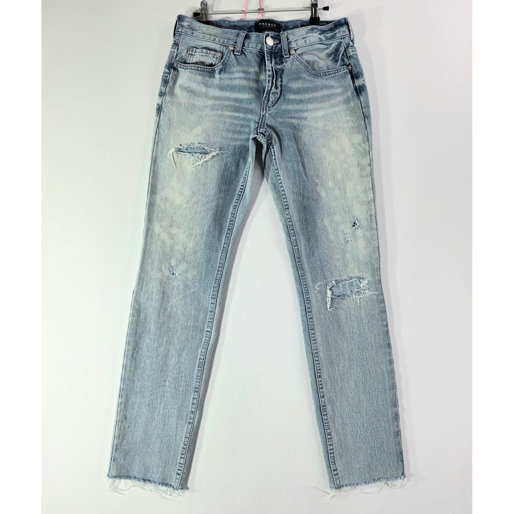 PacSun Mens Skinny Distressed Light Wash Blue Raw Hem Jeans 30x28